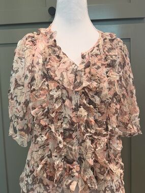 Joie Pink and Cream Floral Ruffle Blouse